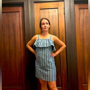 J crew women’s denim striped ruffle top dress